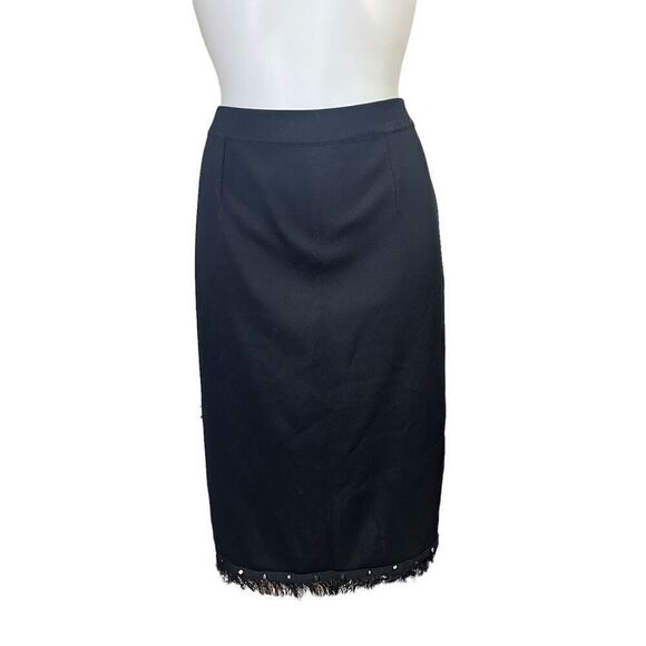 Exclusively Misook Black‎ Acrylic Knit Elastic Waist Fringed Pencil Skirt medium - Picture 1 of 9